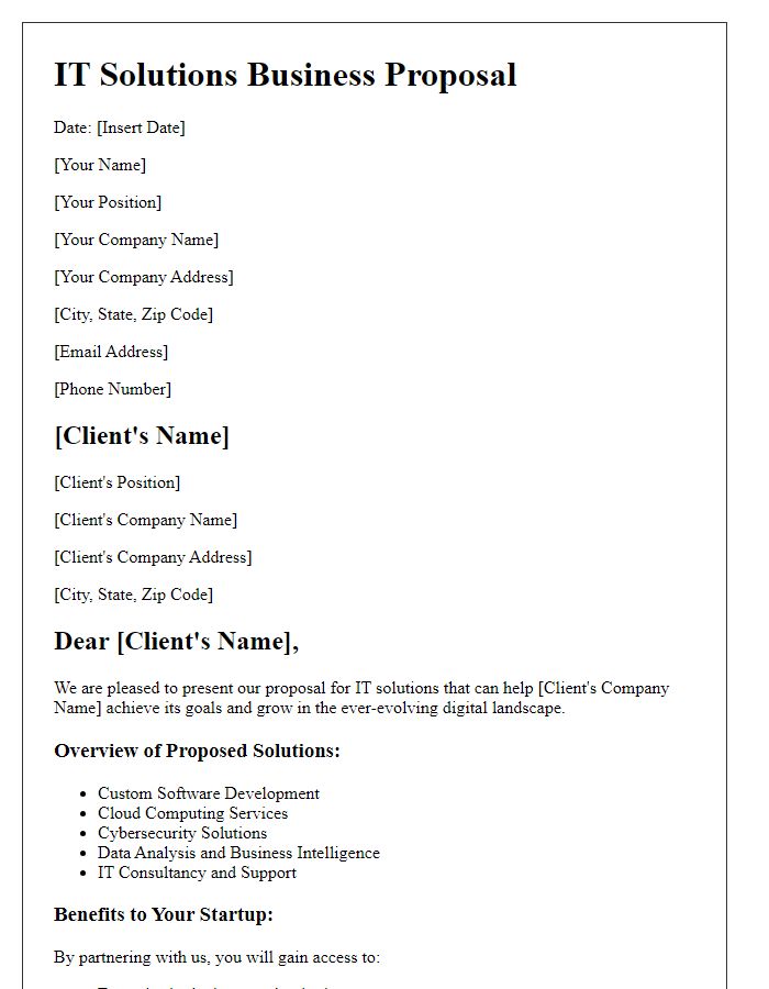 Letter template of IT solutions business proposal for startups.