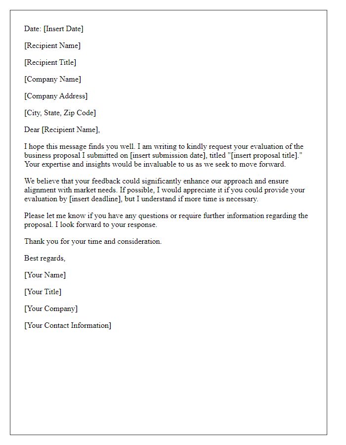 Letter template of asking for evaluation on business proposal