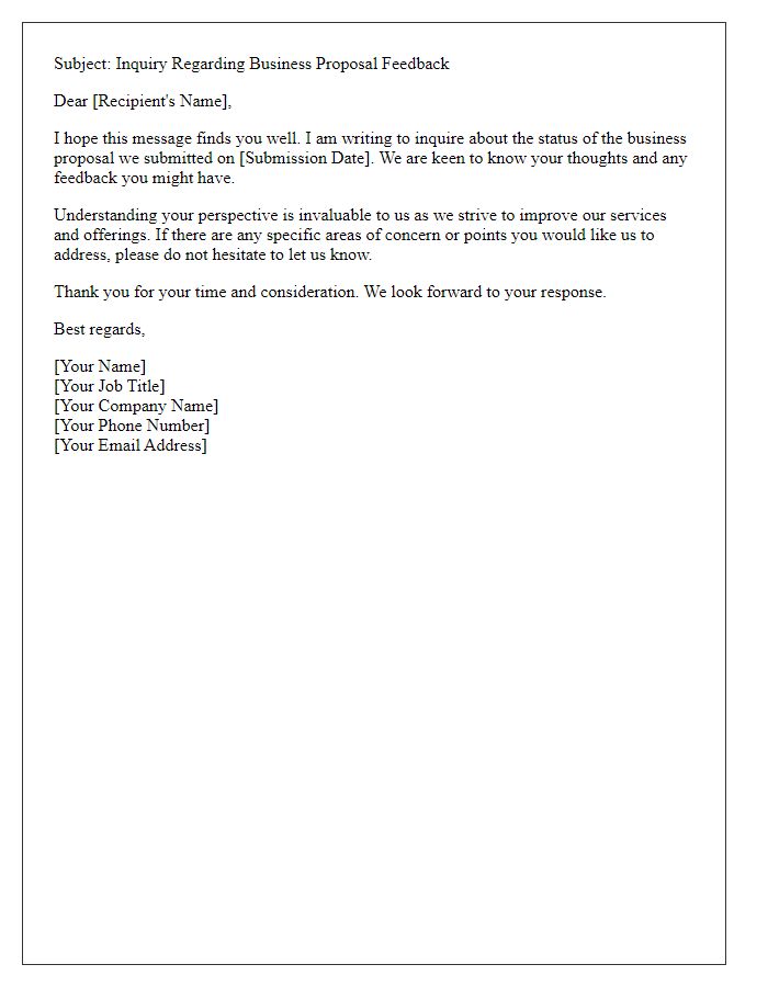 Letter template of business proposal feedback inquiry