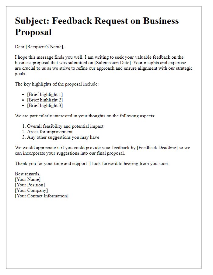 Letter template of consulting on business proposal feedback