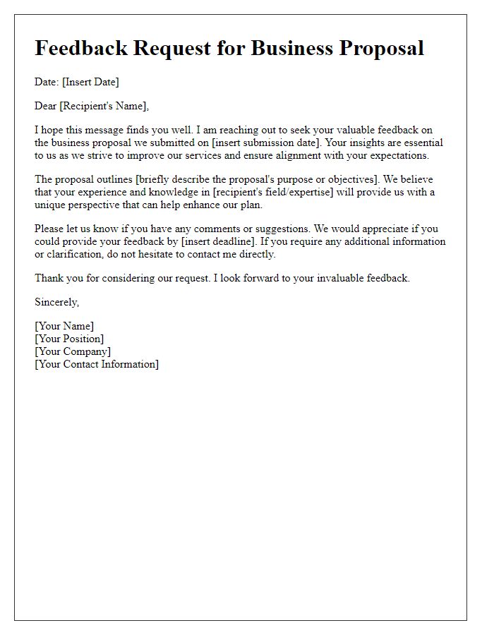 Letter template of feedback solicitation for business proposal