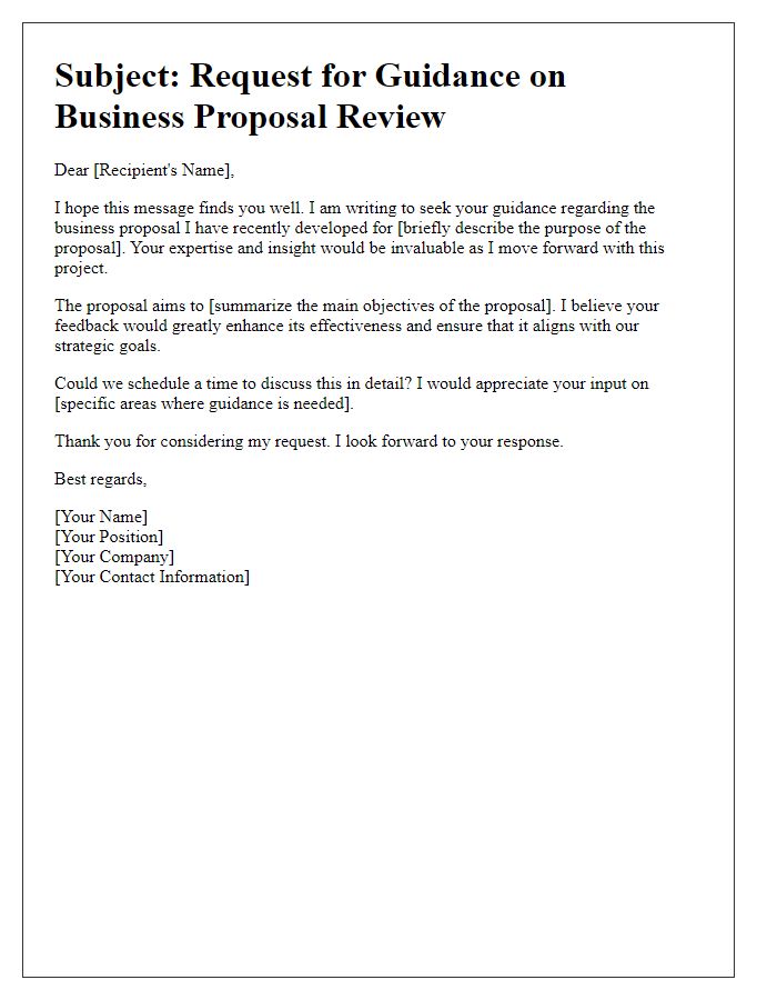 Letter template of guidance request for business proposal review