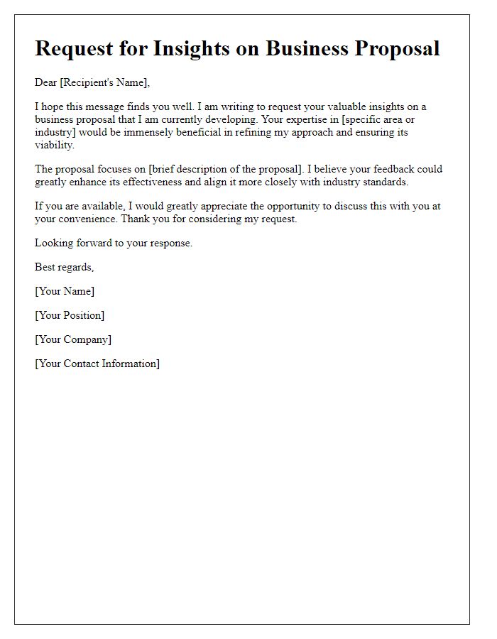 Letter template of request for insights on business proposal