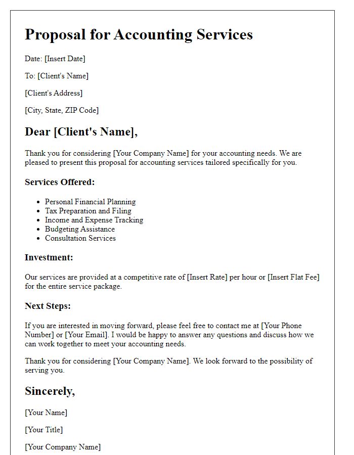 Letter template of accounting services proposal for individuals