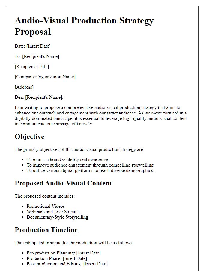 Letter template of audio-visual production strategy proposal.