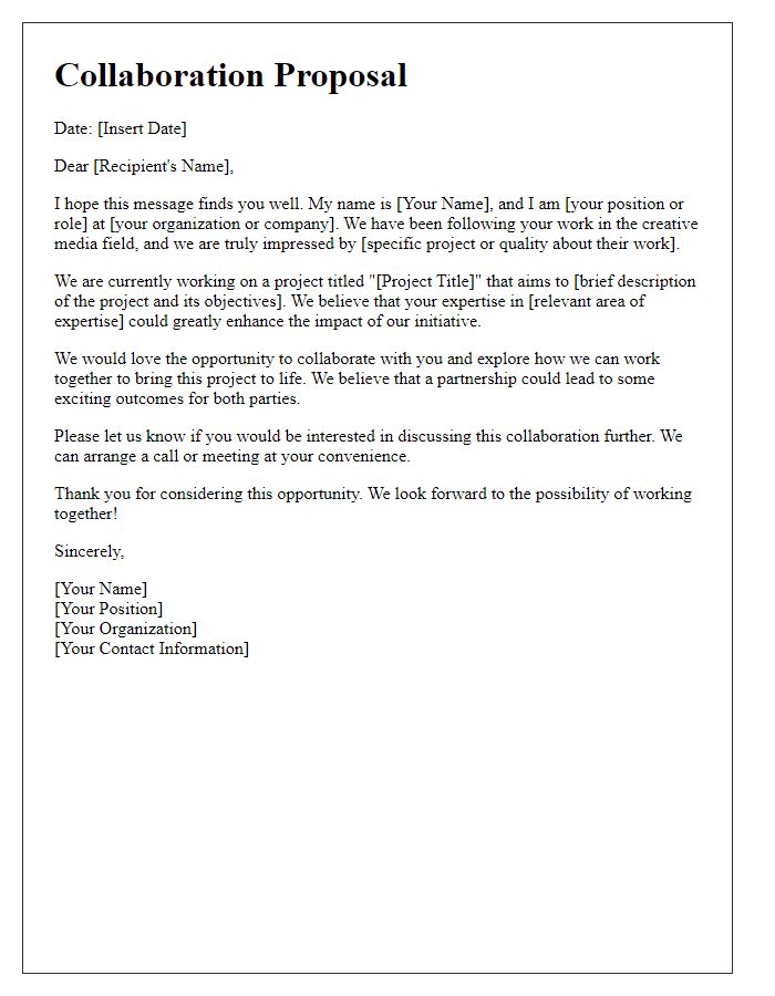 Letter template of creative media collaboration request.