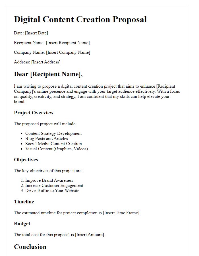 Letter template of digital content creation proposal.