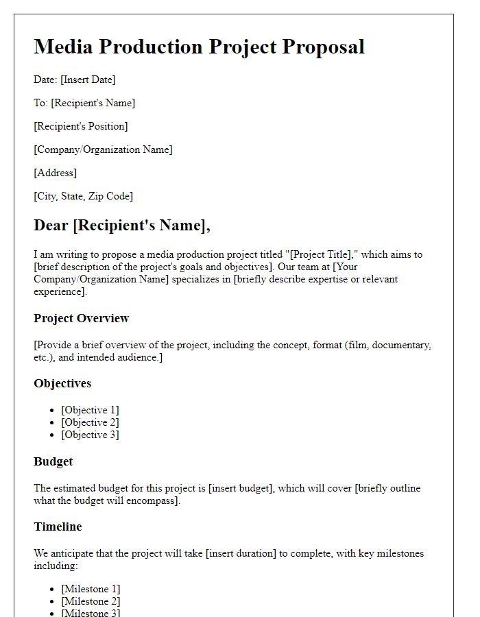 Letter template of media production project proposal.