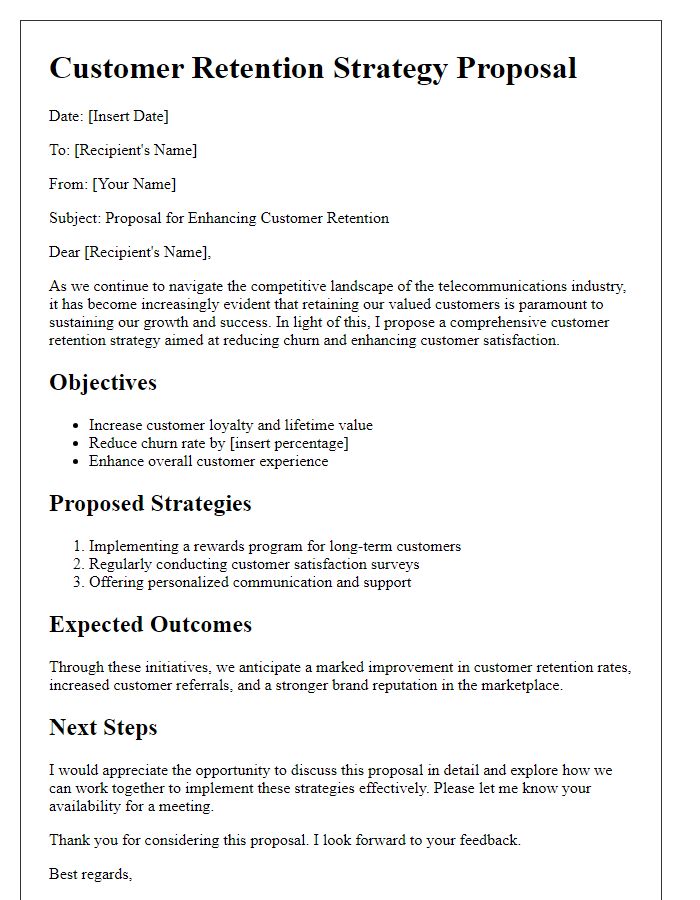 Letter template of telecommunications customer retention strategy proposal