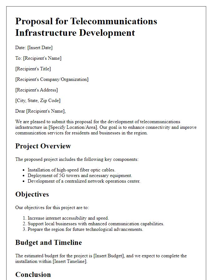 Letter template of telecommunications infrastructure development proposal