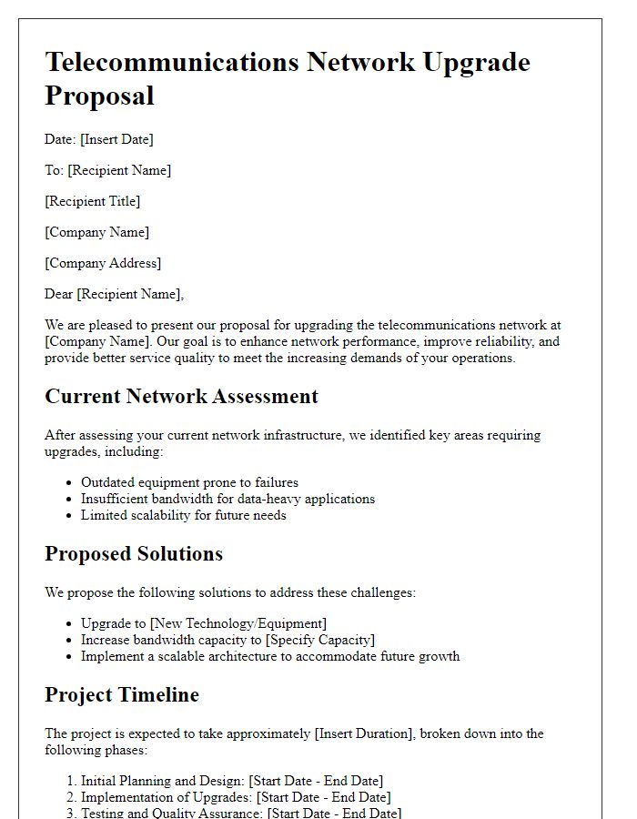 Letter template of telecommunications network upgrade proposal