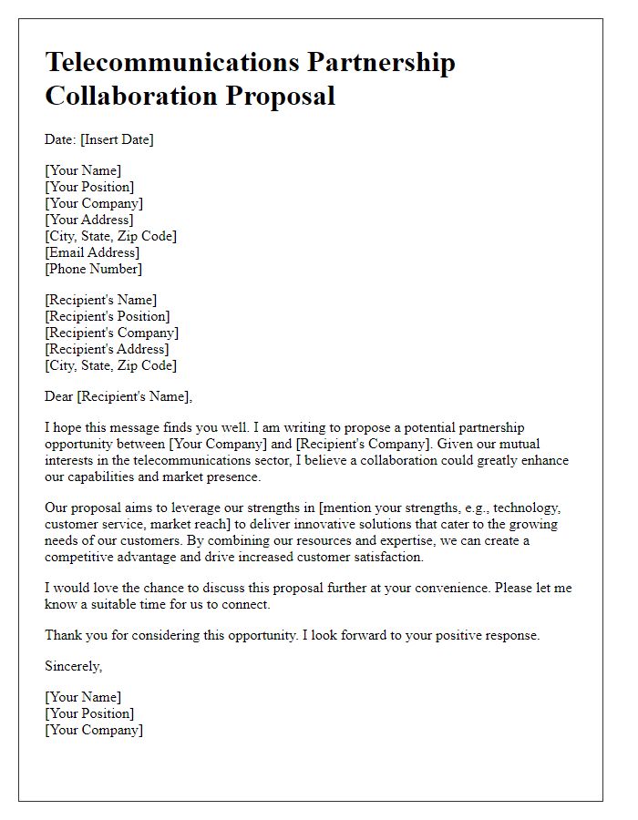 Letter template of telecommunications partnership collaboration proposal