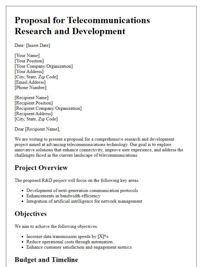 Letter template of telecommunications research and development proposal