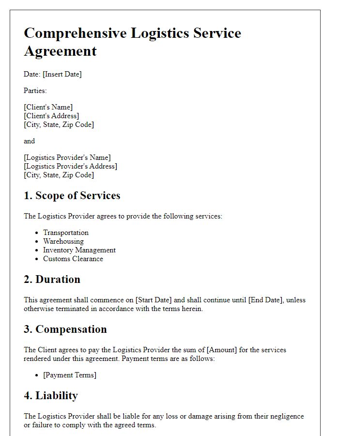 Letter template of comprehensive logistics service agreement