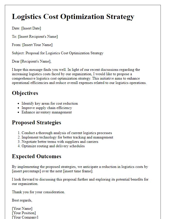 Letter template of logistics cost optimization strategy