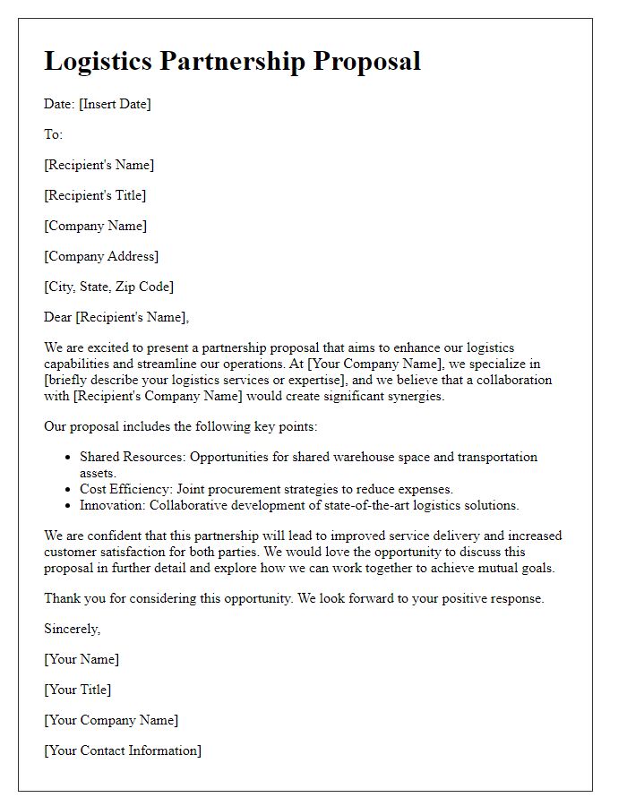 Letter template of logistics partnership proposal