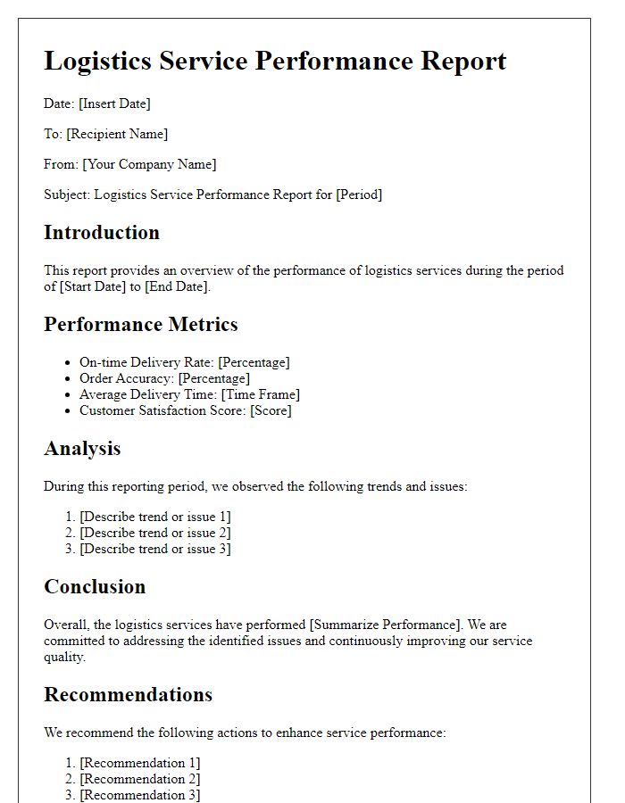 Letter template of logistics service performance report