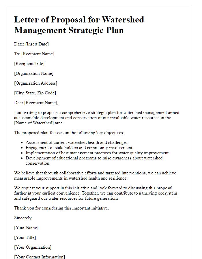 Letter template of strategic plan for watershed management proposal.