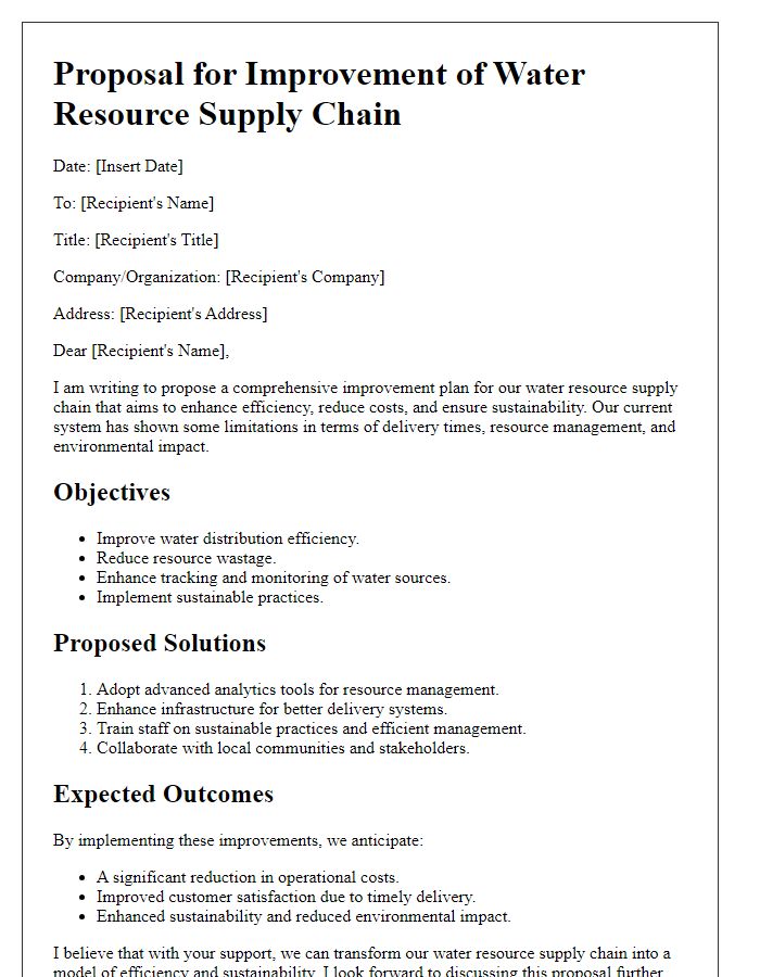 Letter template of water resource supply chain improvement proposal.