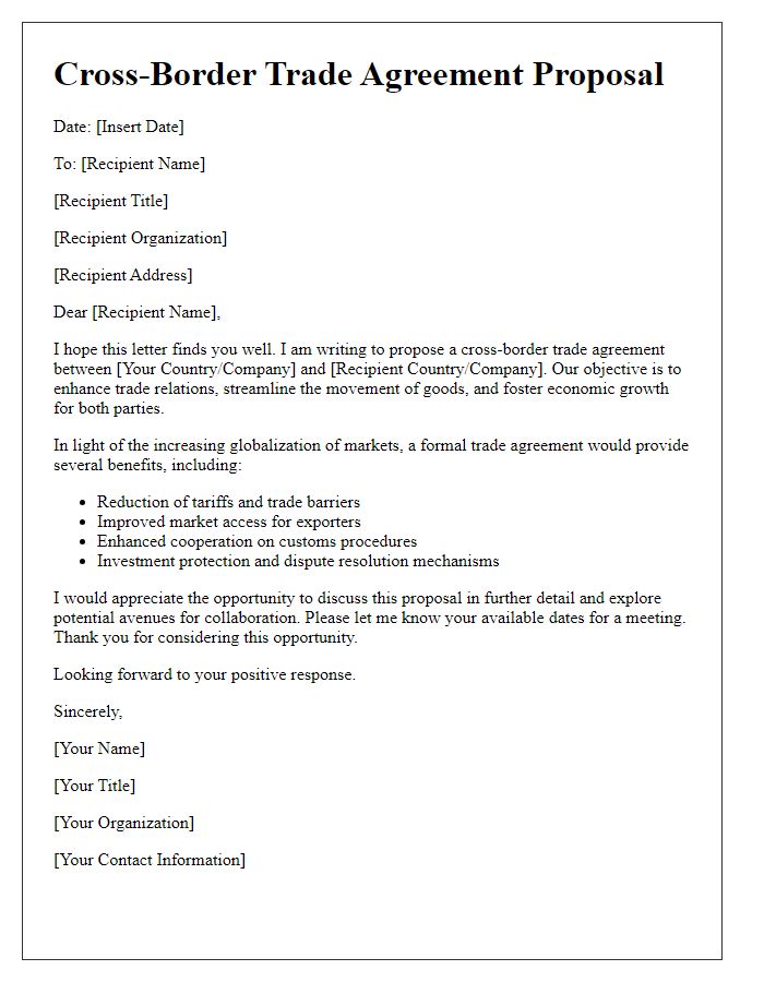 Letter template of Cross-Border Trade Agreement Proposal