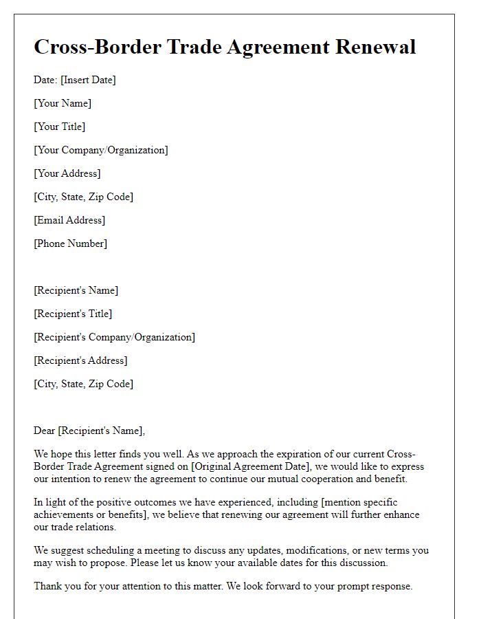 Letter template of Cross-Border Trade Agreement Renewal