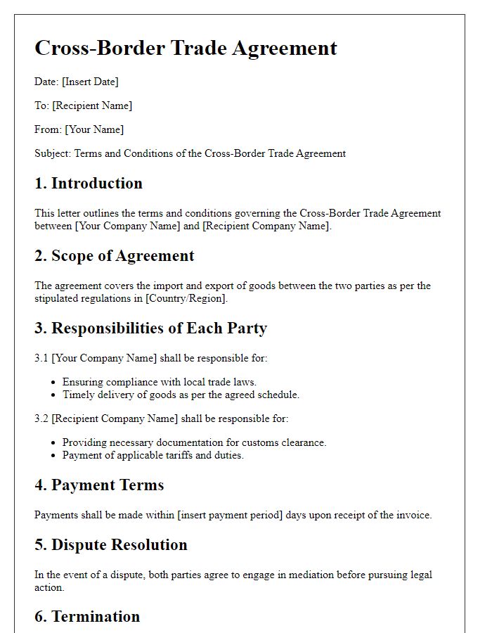 Letter template of Cross-Border Trade Agreement Terms and Conditions