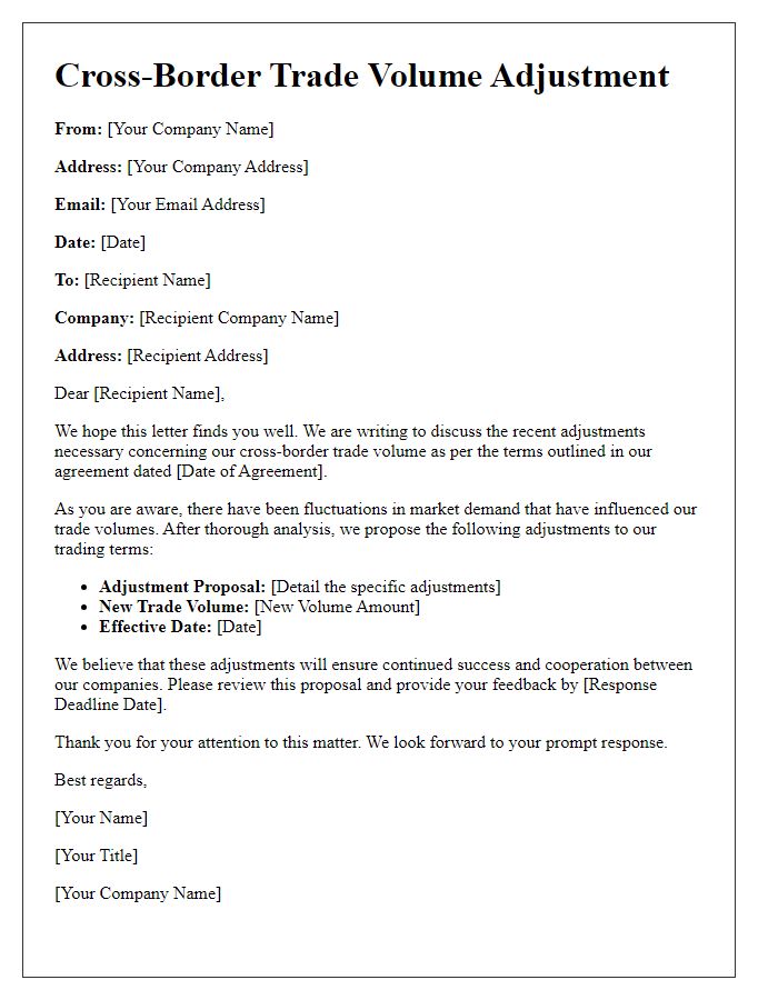 Letter template of Cross-Border Trade Volume Adjustment