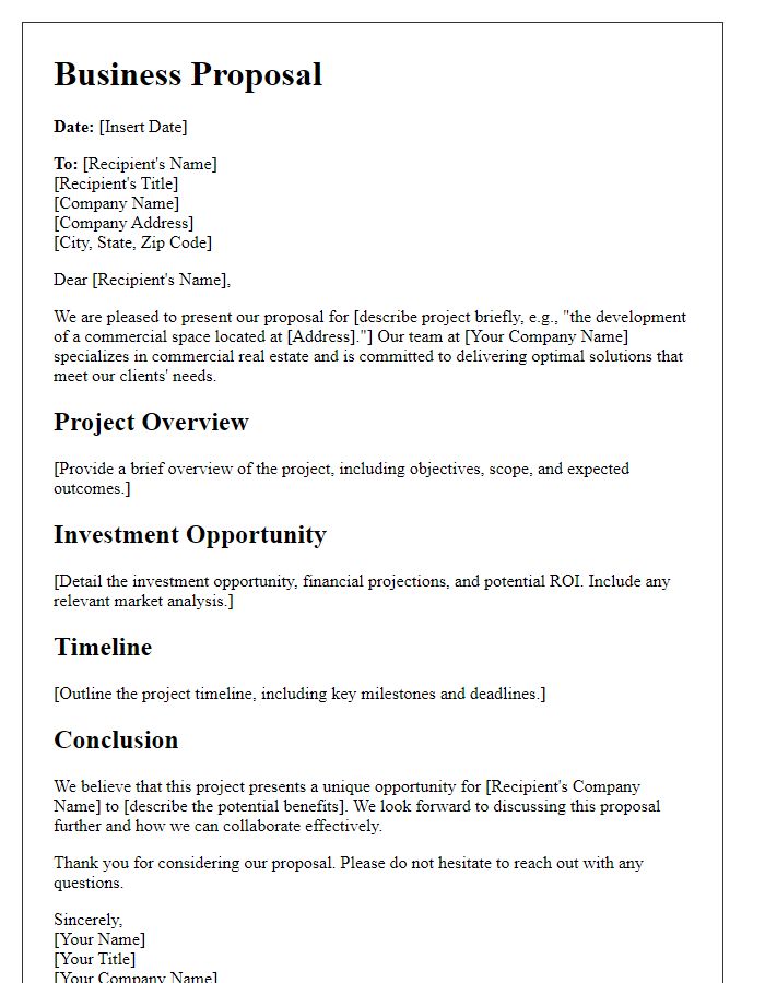 Letter template of a commercial real estate business proposal