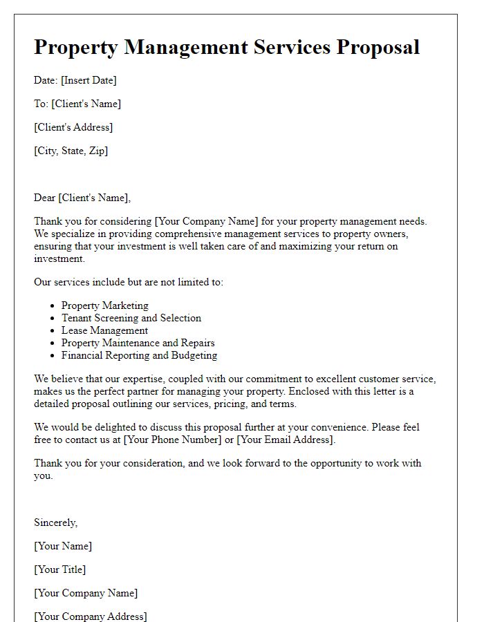 Letter template of a property management services proposal