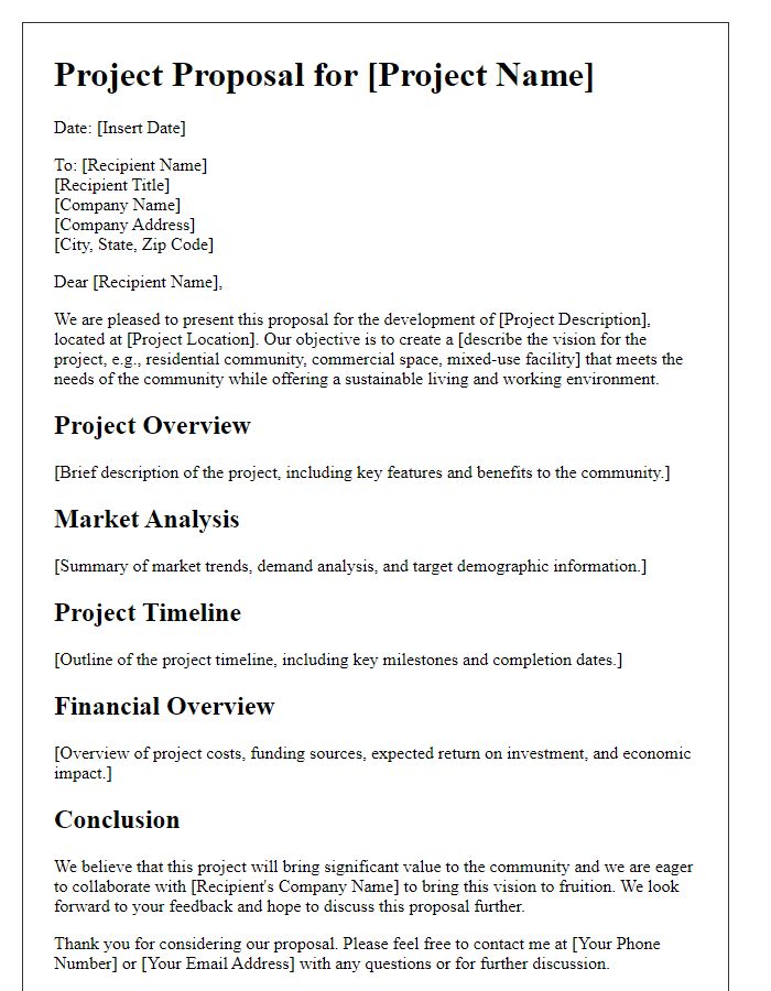 Letter template of a real estate development project proposal