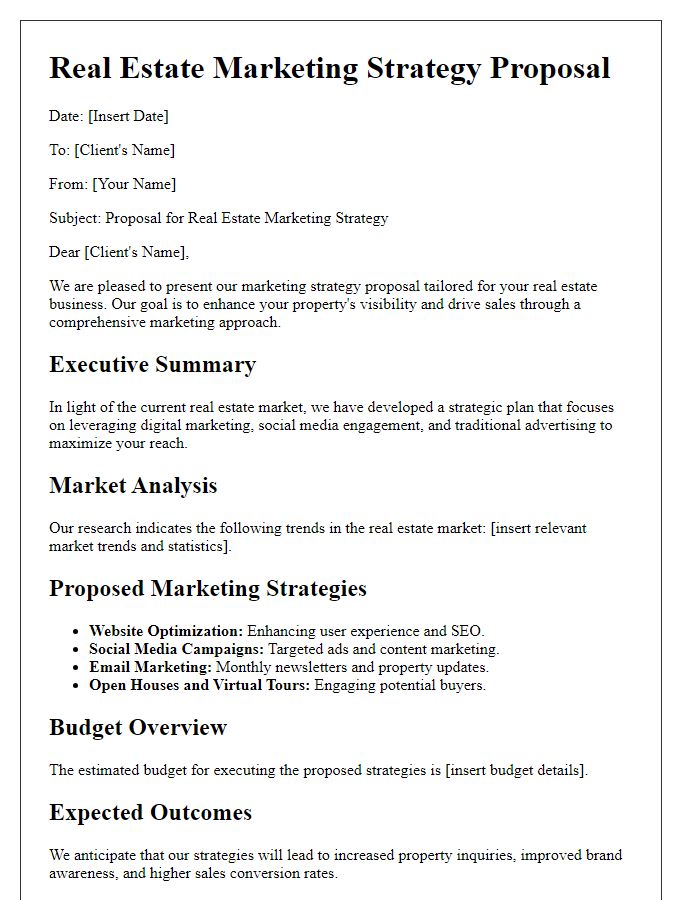 Letter template of a real estate marketing strategy proposal