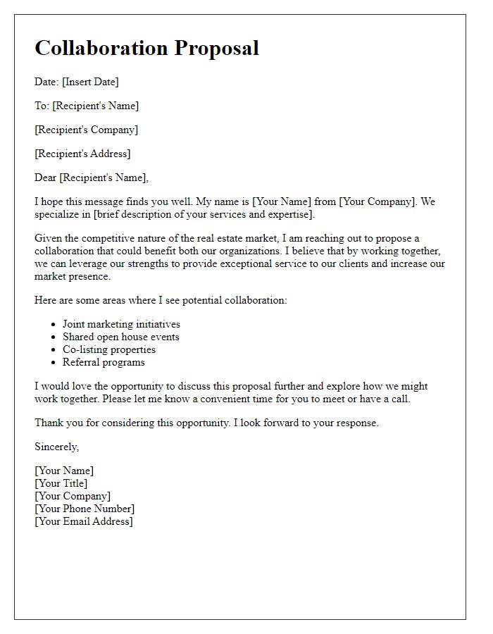 Letter template of a real estate sales collaboration proposal