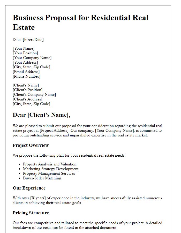 Letter template of a residential real estate business proposal