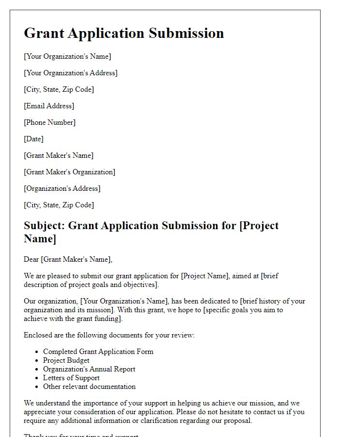 Letter template of nonprofit grant application submission