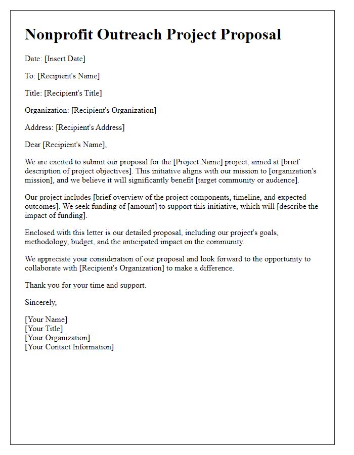 Letter template of nonprofit outreach project proposal submission