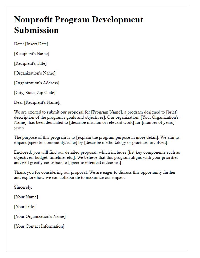 Letter template of nonprofit program development submission
