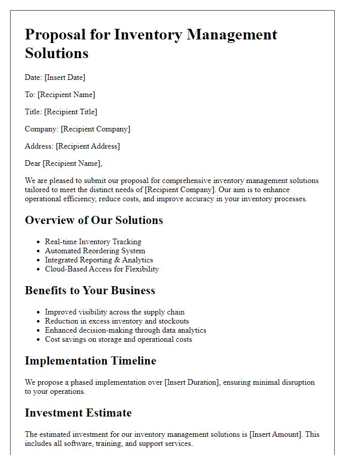 Letter template of supply chain business proposal for inventory management solutions.