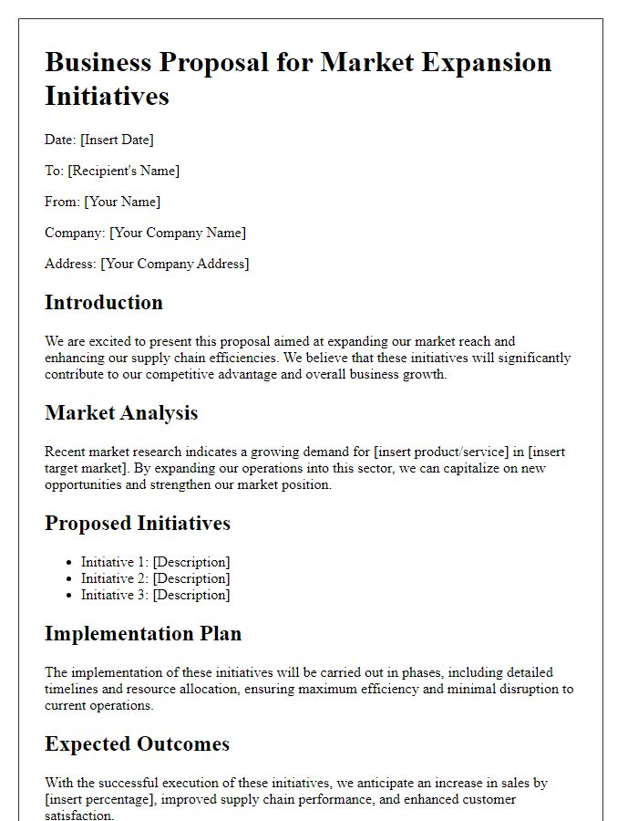 Letter template of supply chain business proposal for market expansion initiatives.