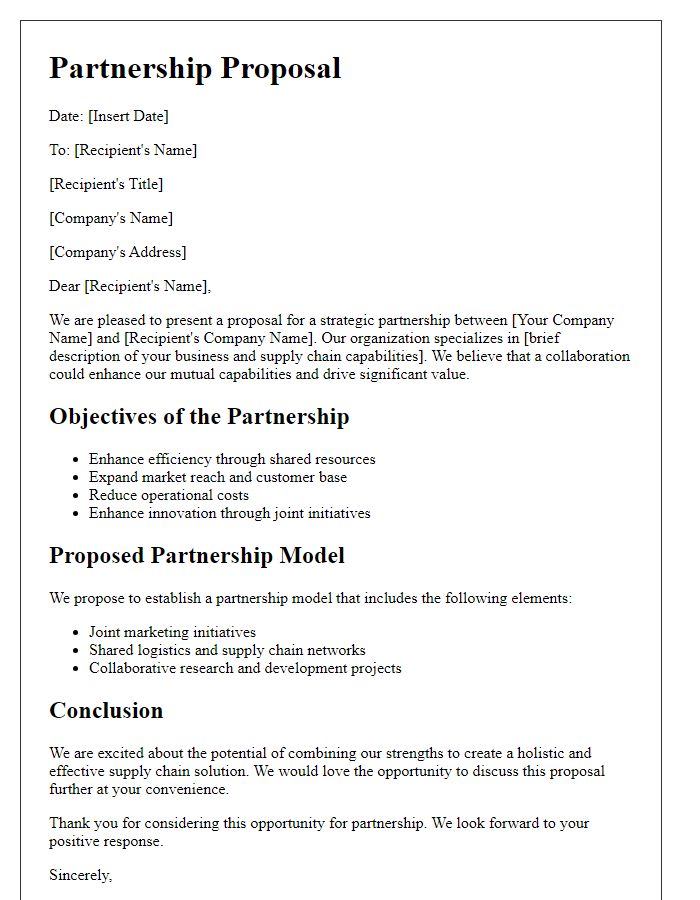 Letter template of supply chain business proposal for partnership opportunity.