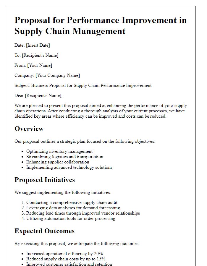 Letter template of supply chain business proposal for performance improvement.