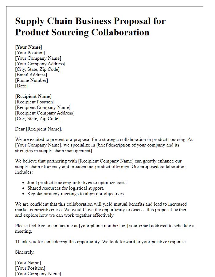 Letter template of supply chain business proposal for product sourcing collaboration.