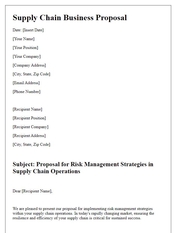 Letter template of supply chain business proposal for risk management strategies.