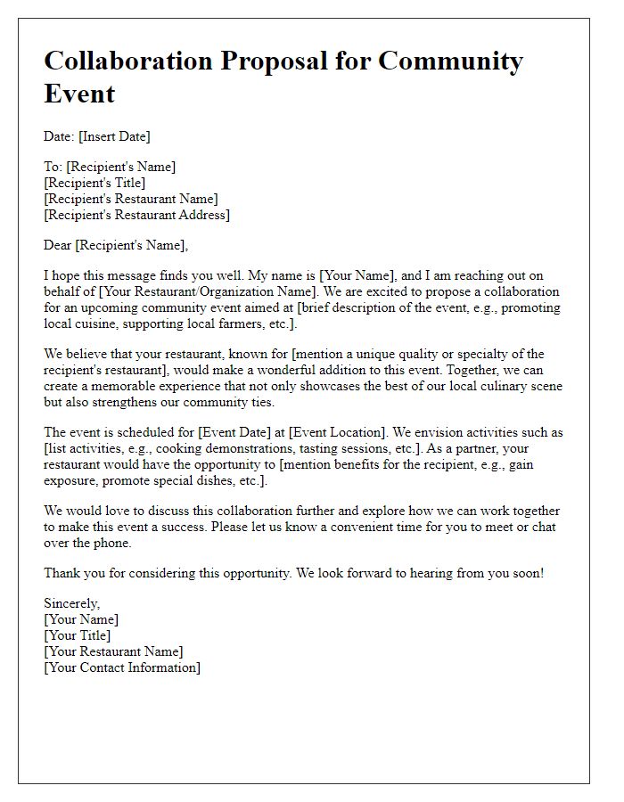 Letter template of restaurant community event collaboration.