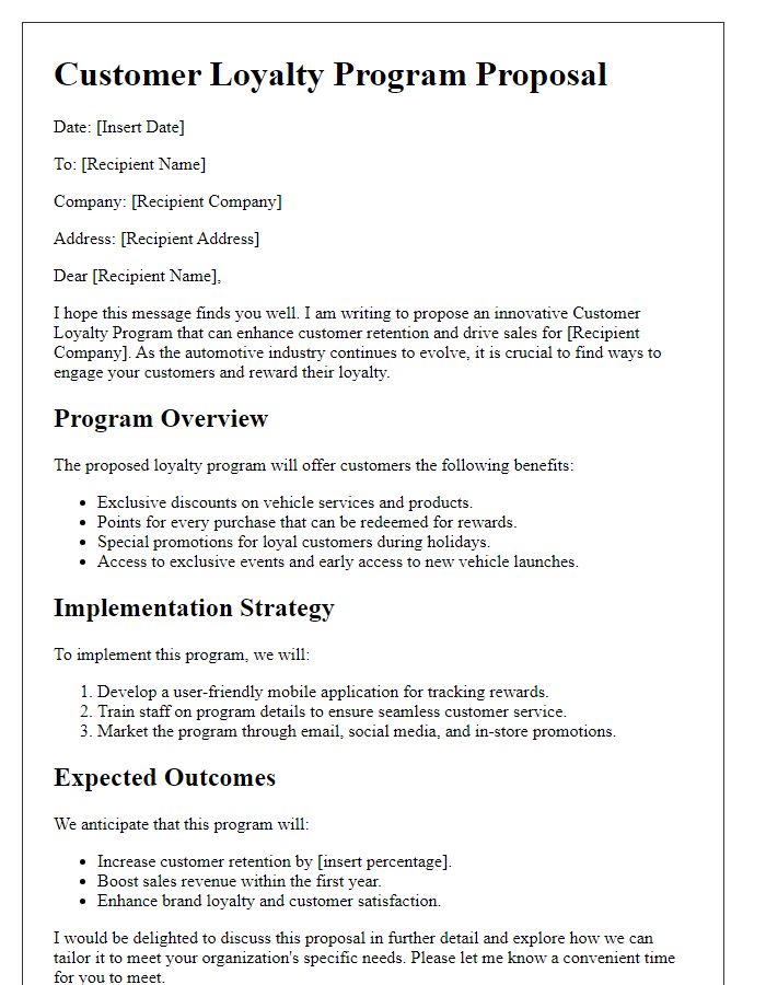 Letter template of automotive customer loyalty program proposal