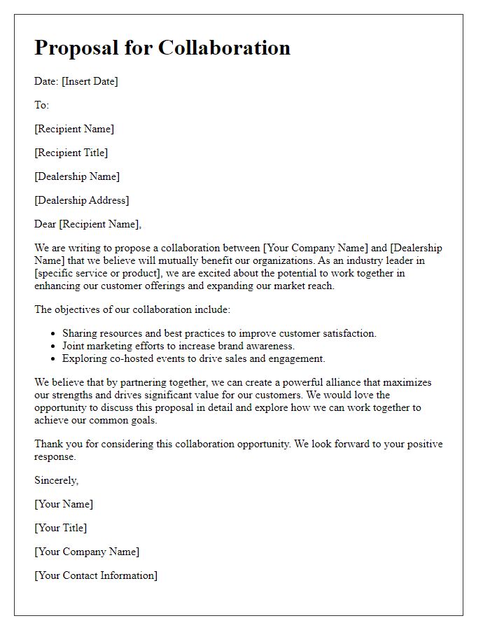 Letter template of automotive dealership collaboration proposal