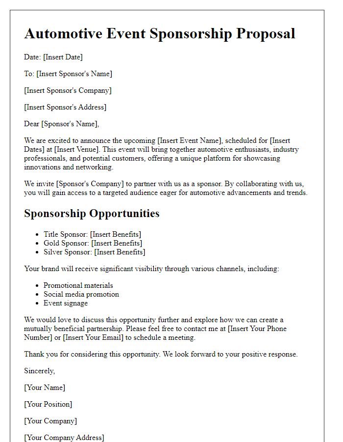 Letter template of automotive event sponsorship proposal