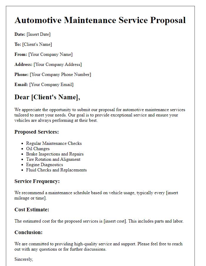 Letter template of automotive maintenance service proposal