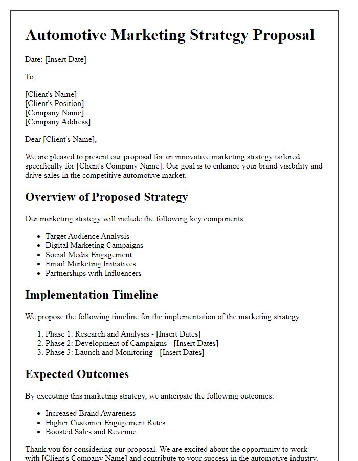 Letter template of automotive marketing strategy proposal