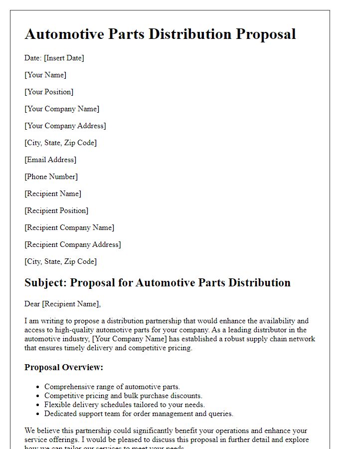 Letter template of automotive parts distribution proposal