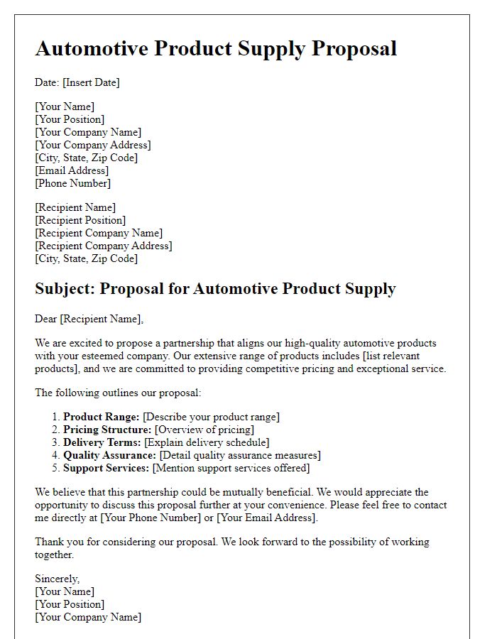 Letter template of automotive product supply proposal